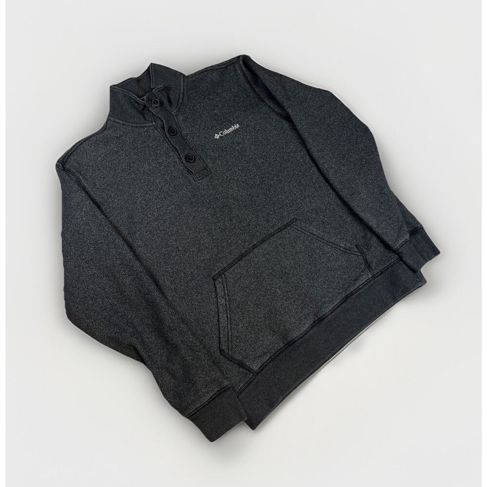 Columbia 1/4 Henley Button Up Long Sleeve Pullover Men's Large Heather Black